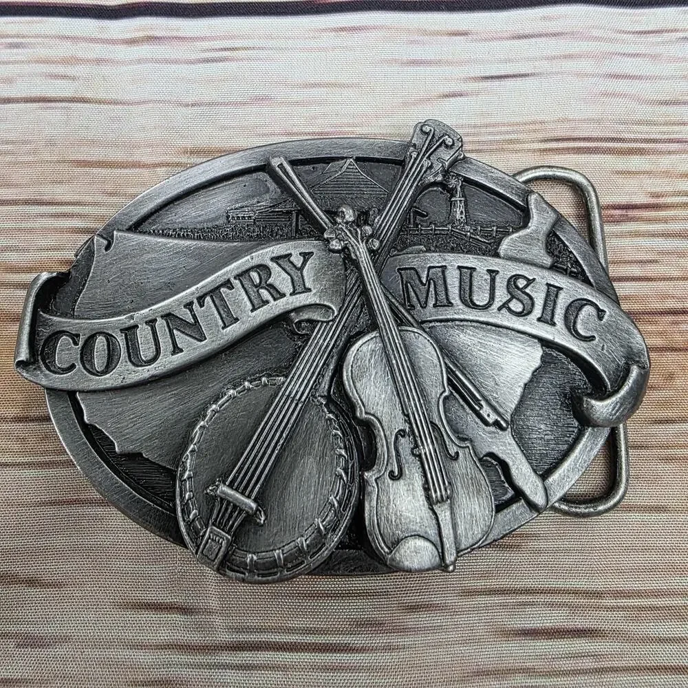 Vintage 1984 Award Design Country Music Belt Buckle Banjo Fiddle Western USA B29